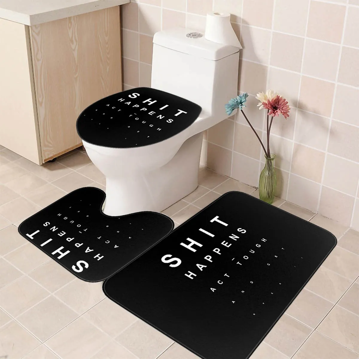 1/3/4PCS Waterproof  Bathroom Shower Curtain Non-slip Mats Bath Carpets Toilet Seat Cover