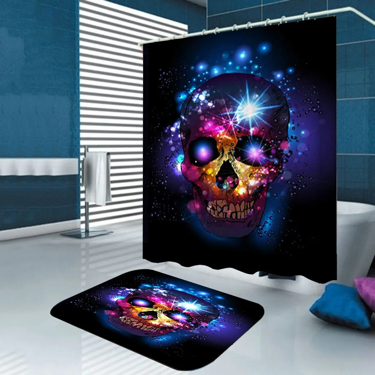 180 x 180 cm 45 x 75 cm Halloween Skull Bathroom Shower Curtain Toilet Cover Mat Non-Slip Rug Set Waterproof Fabric for Home Hotel with 2 Hook 4Pcs/3Pcs/1Pc