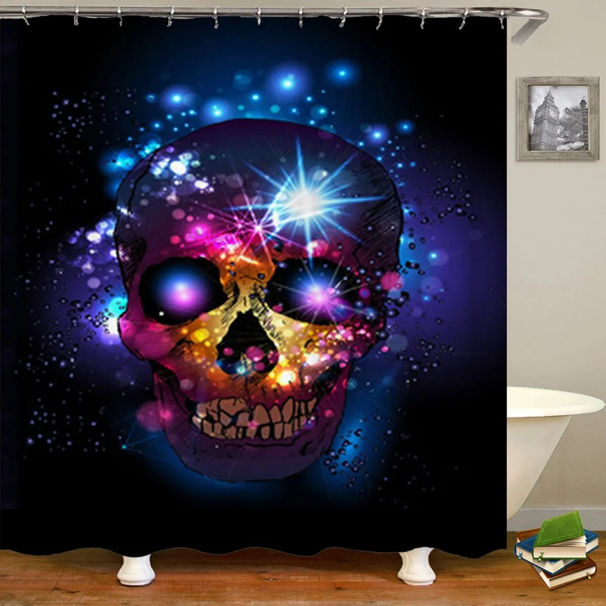 180 x 180 cm 45 x 75 cm Halloween Skull Bathroom Shower Curtain Toilet Cover Mat Non-Slip Rug Set Waterproof Fabric for Home Hotel with 2 Hook 4Pcs/3Pcs/1Pc