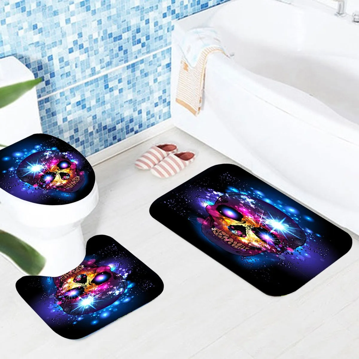 180 x 180 cm 45 x 75 cm Halloween Skull Bathroom Shower Curtain Toilet Cover Mat Non-Slip Rug Set Waterproof Fabric for Home Hotel with 2 Hook 4Pcs/3Pcs/1Pc