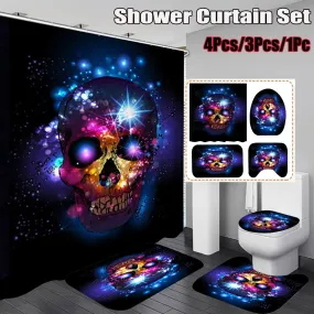 180 x 180 cm 45 x 75 cm Halloween Skull Bathroom Shower Curtain Toilet Cover Mat Non-Slip Rug Set Waterproof Fabric for Home Hotel with 2 Hook 4Pcs/3Pcs/1Pc