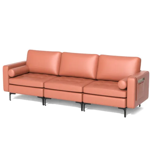 3-Seat Sofa Sectional with Side Storage Pocket and Metal Leg-Pink