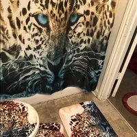 3D African Cheetah Leopard Waterproof Shower Curtain Anti-slip Bath Mats Carpets Pedestal Rugs Toilet Seat Cover Bathroom Decoration