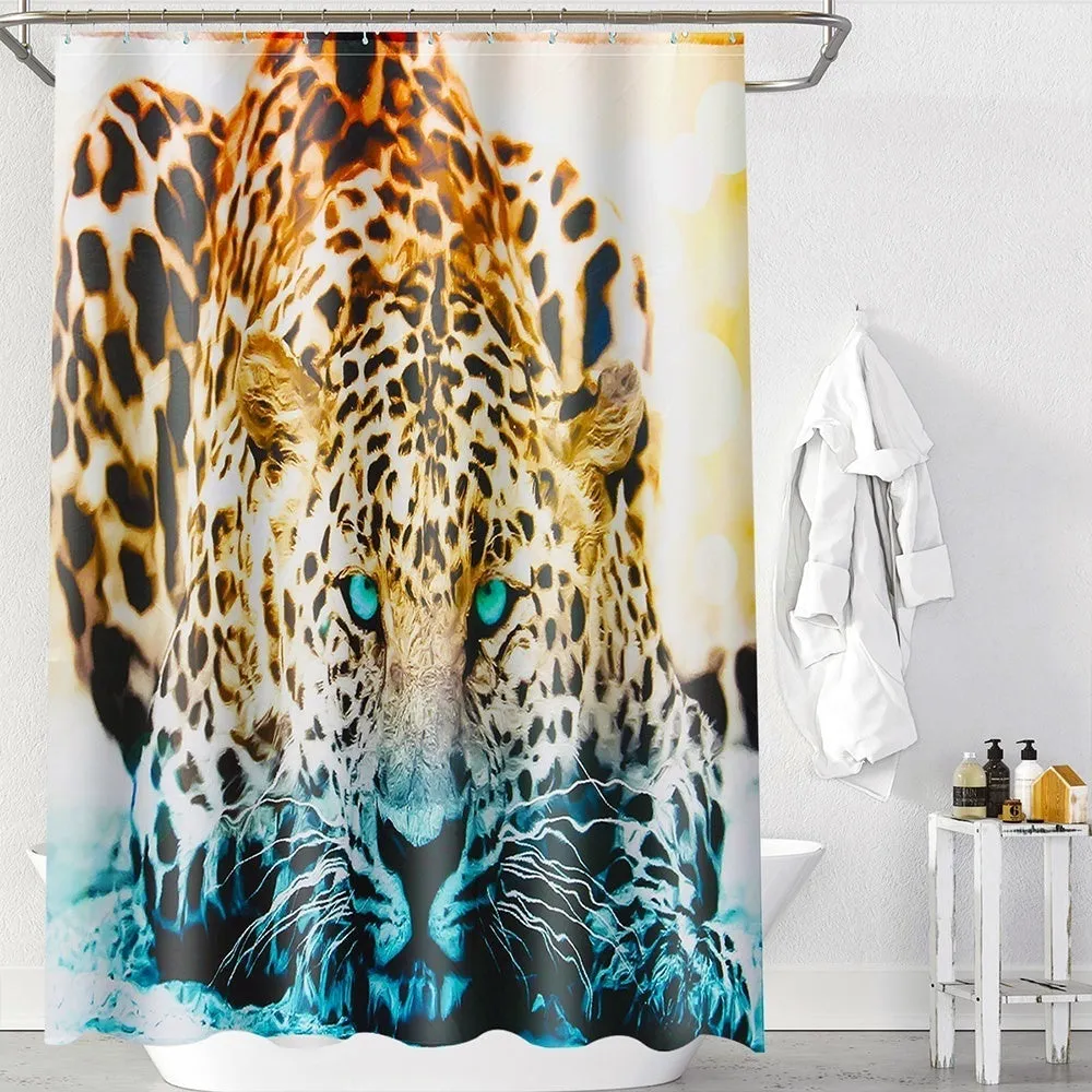 3D African Cheetah Leopard Waterproof Shower Curtain Anti-slip Bath Mats Carpets Pedestal Rugs Toilet Seat Cover Bathroom Decoration