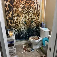 3D African Cheetah Leopard Waterproof Shower Curtain Anti-slip Bath Mats Carpets Pedestal Rugs Toilet Seat Cover Bathroom Decoration