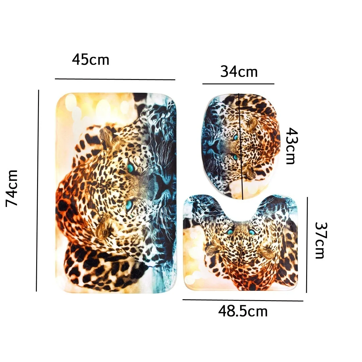 3D African Cheetah Leopard Waterproof Shower Curtain Anti-slip Bath Mats Carpets Pedestal Rugs Toilet Seat Cover Bathroom Decoration