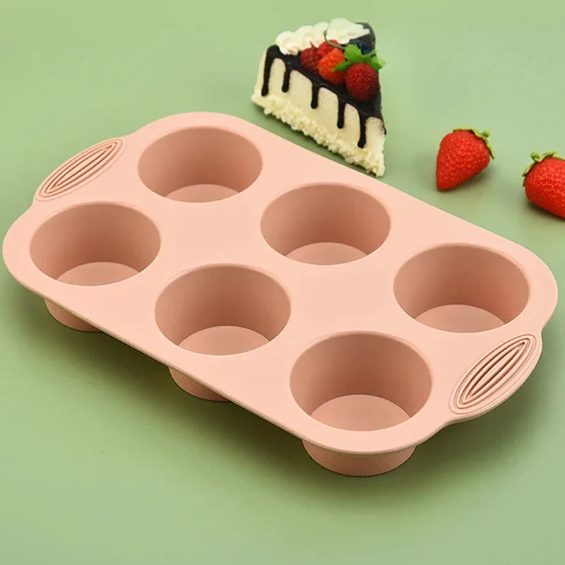 6 Round Silicone Mold Muffin Cup DIY High Temperature Silicone Mousse Dessert Chocolate Cake Mold Kitchen Baking Tools