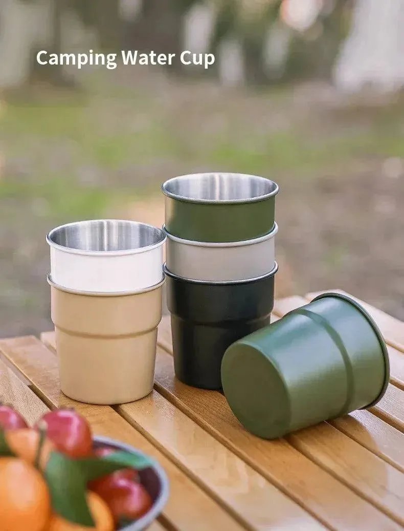 Beer Wine Cups Stackable Camping Cup Drinking Cup Stainless Steel Camping Mug with Storage Bag for Indoor Outdoor Travel