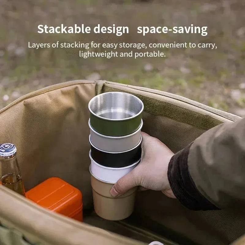 Beer Wine Cups Stackable Camping Cup Drinking Cup Stainless Steel Camping Mug with Storage Bag for Indoor Outdoor Travel