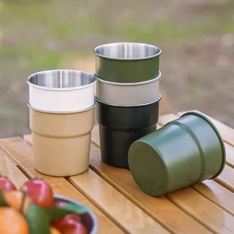 Beer Wine Cups Stackable Camping Cup Drinking Cup Stainless Steel Camping Mug with Storage Bag for Indoor Outdoor Travel