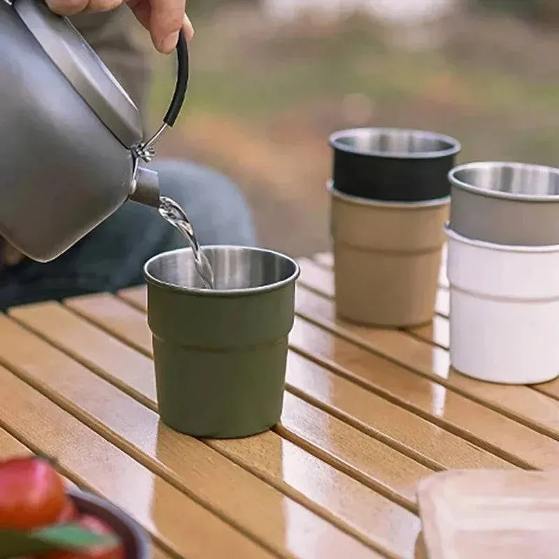 Beer Wine Cups Stackable Camping Cup Drinking Cup Stainless Steel Camping Mug with Storage Bag for Indoor Outdoor Travel