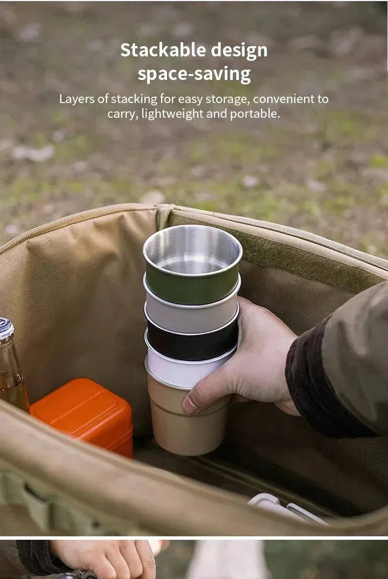 Beer Wine Cups Stackable Camping Cup Drinking Cup Stainless Steel Camping Mug with Storage Bag for Indoor Outdoor Travel