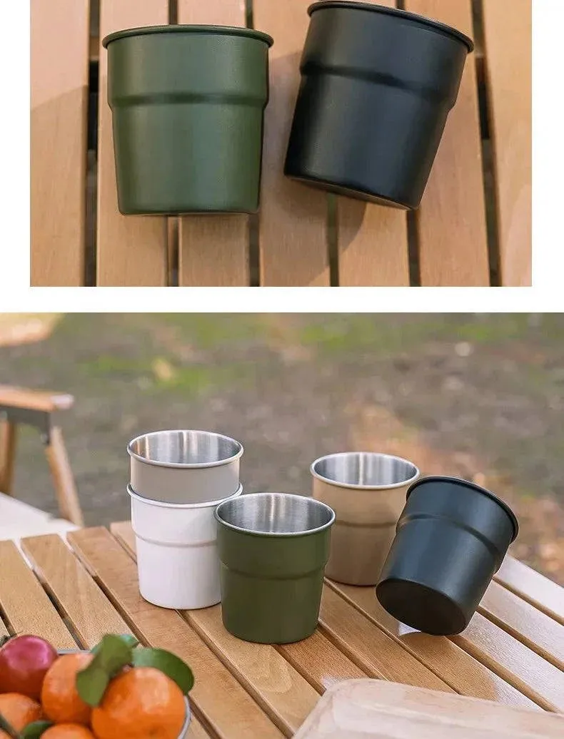 Beer Wine Cups Stackable Camping Cup Drinking Cup Stainless Steel Camping Mug with Storage Bag for Indoor Outdoor Travel