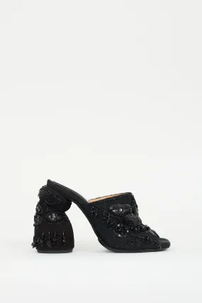 Black Beaded Lace Heeled Mule