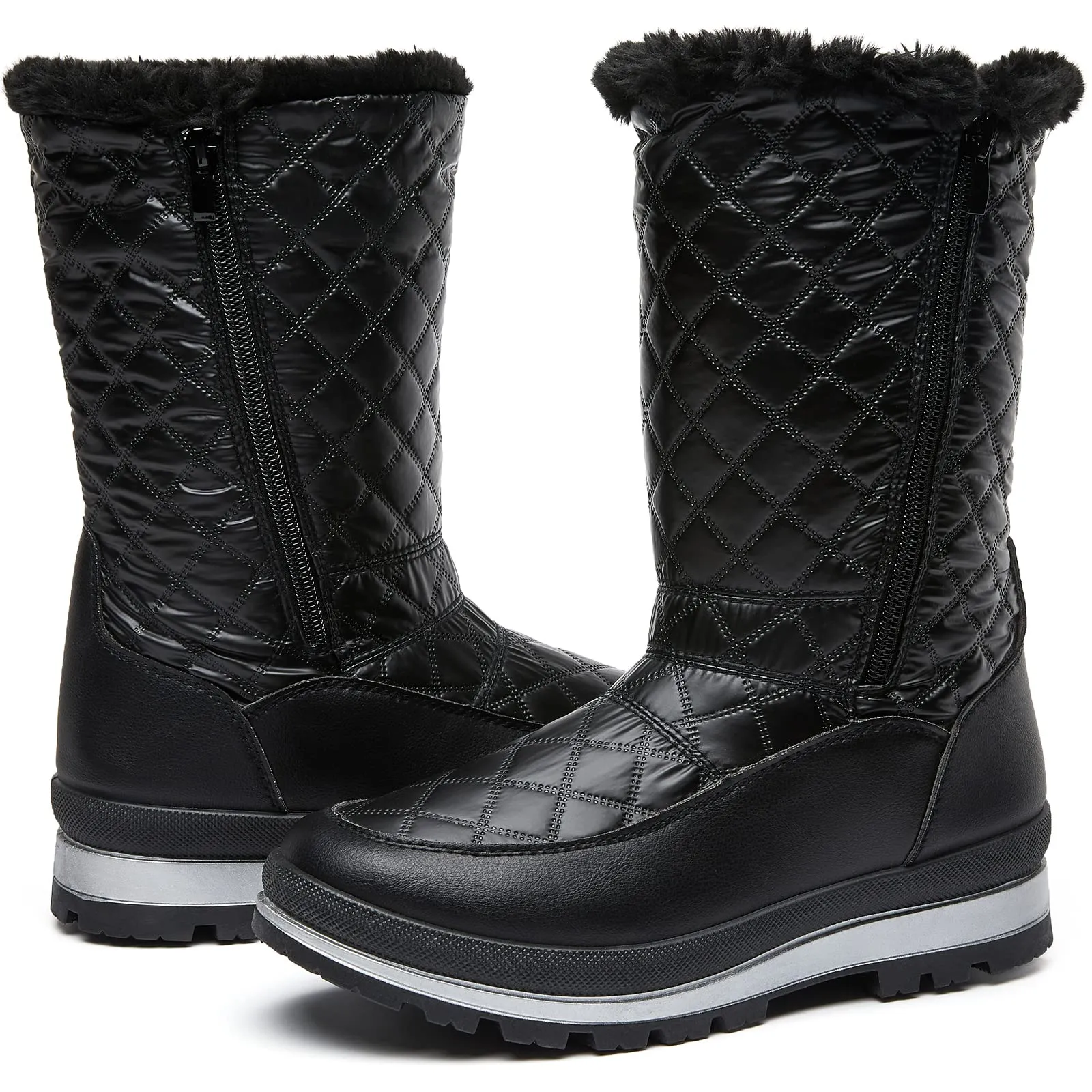 Black Winter Textured Fur Lined Metallic Snow Boots