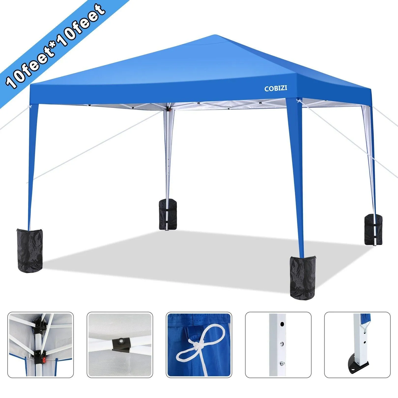 COBIZI Pop Up Canopy Gazebo Outdoor Shade Tent 10'X10' with 4 Sandbags