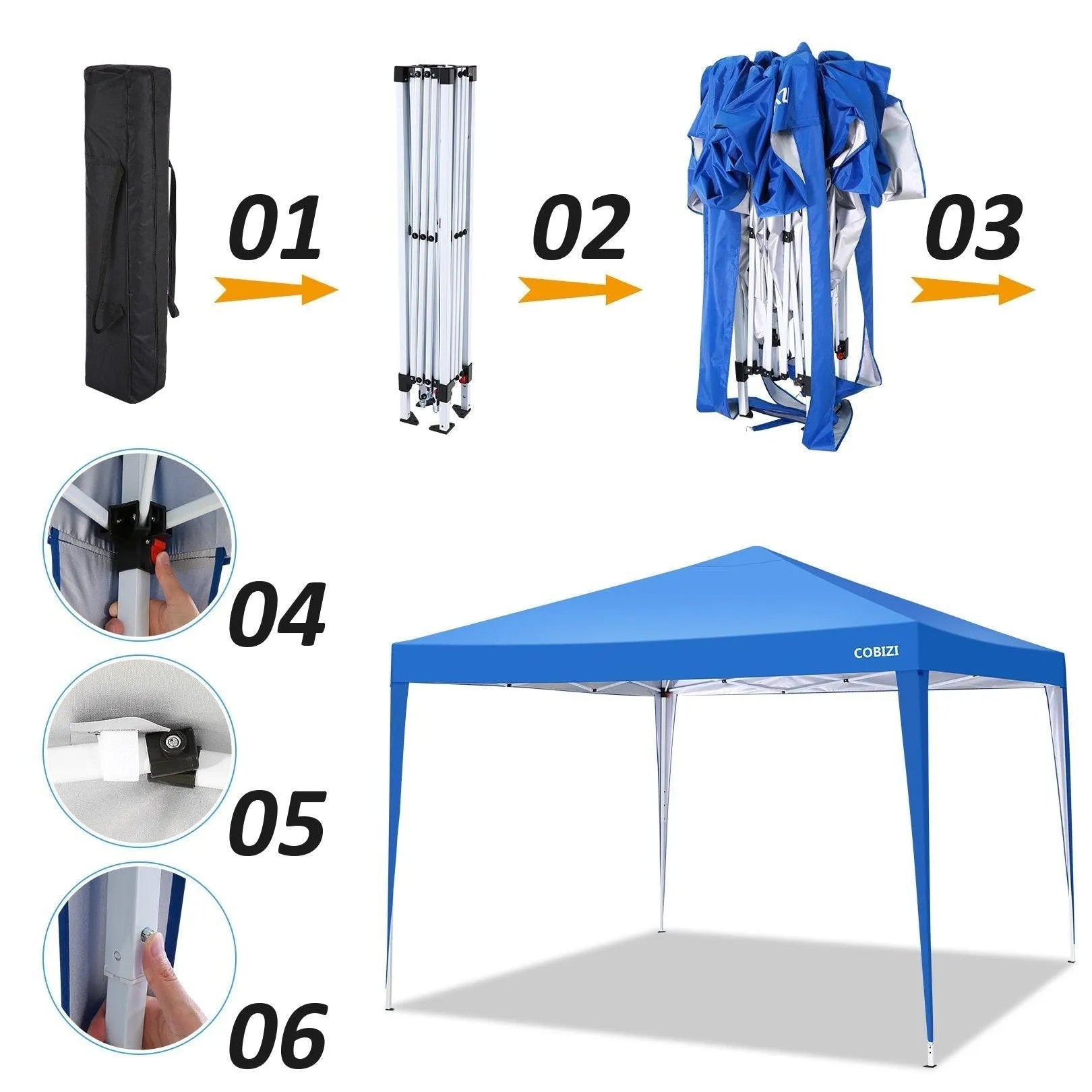 COBIZI Pop Up Canopy Gazebo Outdoor Shade Tent 10'X10' with 4 Sandbags