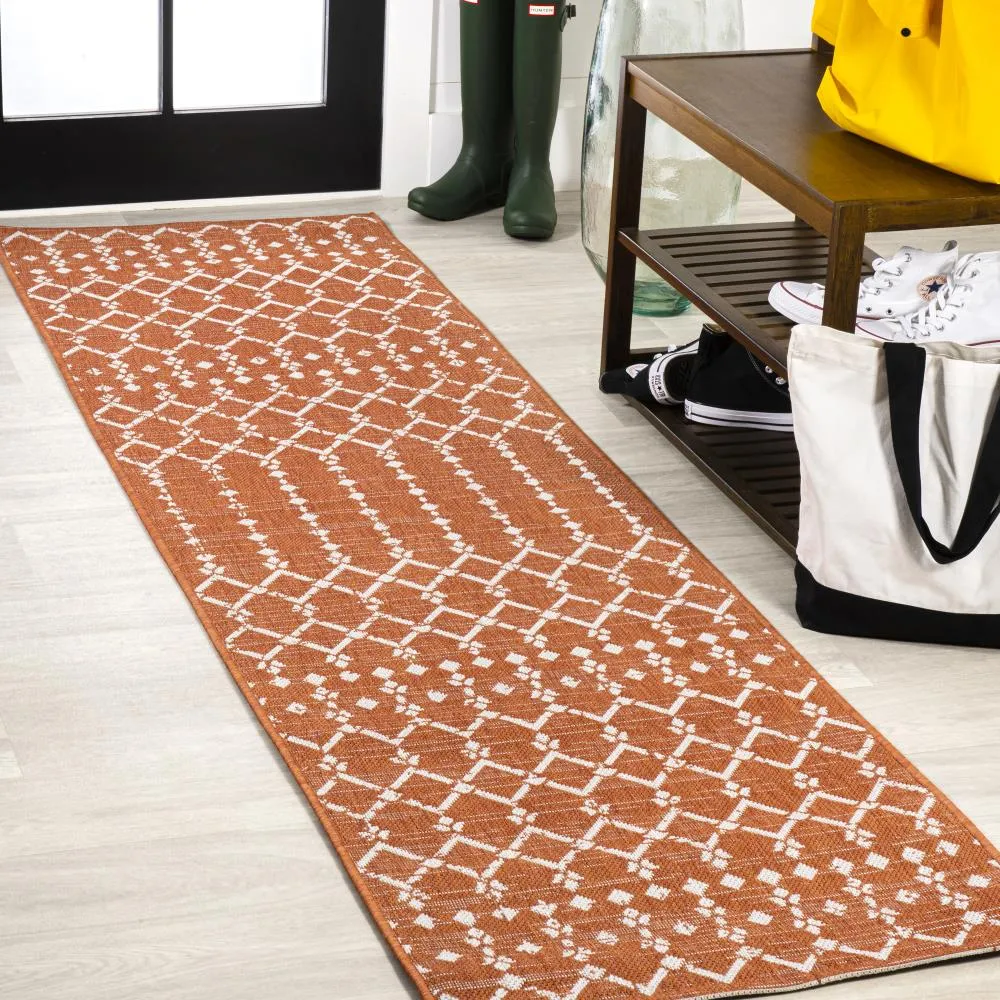 Dean Moroccan Geometric Textured Weave Indoor/outdoor Runner Rug