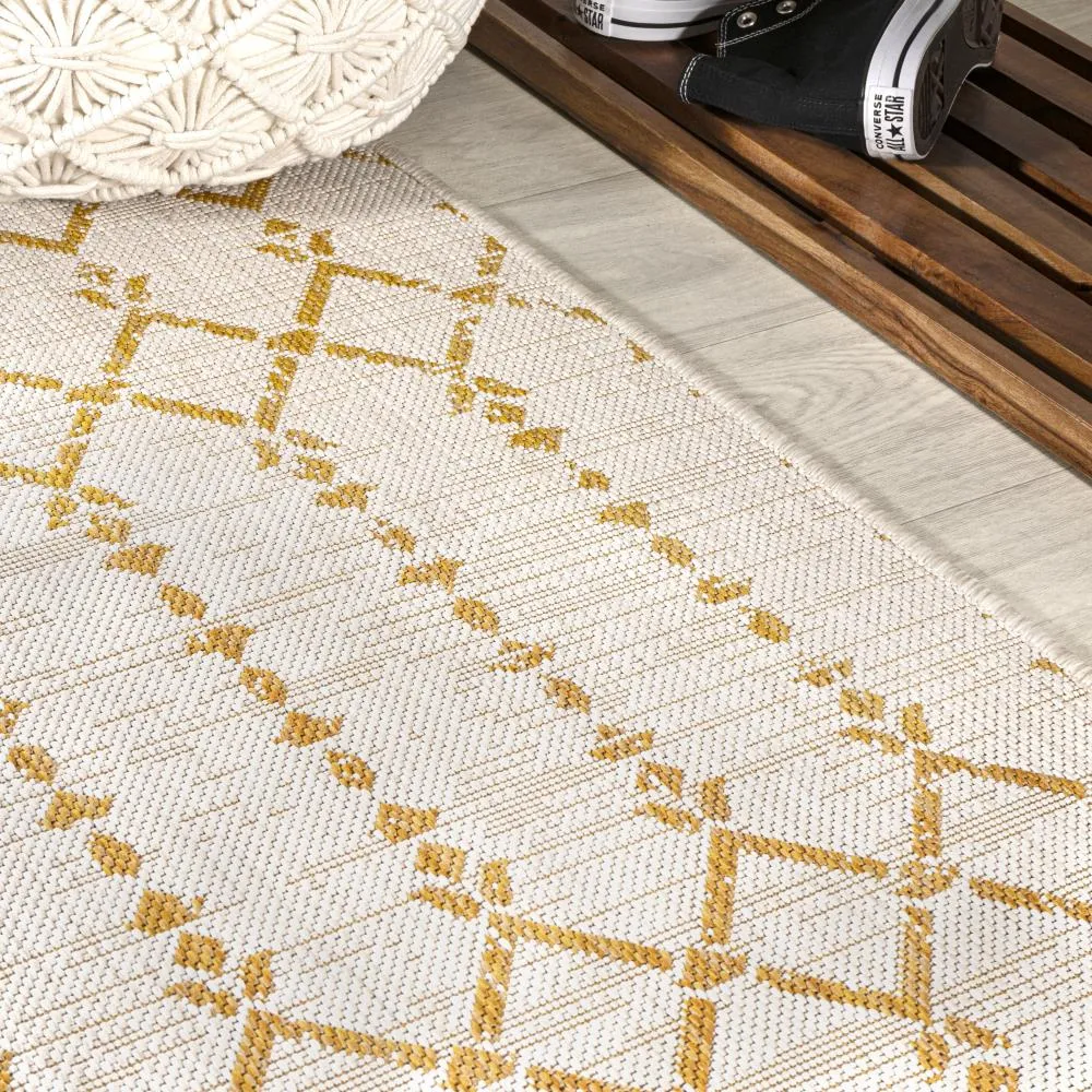 Dean Moroccan Geometric Textured Weave Indoor/outdoor Runner Rug