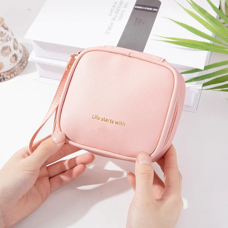 Girls Sanitary Napkin Pad Pouch PU Leather Tampon Storage Bag Portable Makeup Lipstick Key Earphone Data Cables Travel Organizer