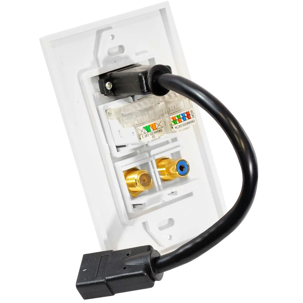 Hdmi   Rj11   Rj45   Coaxial   Rca Wallplate W/Back  Built-In Flexible Cable For Easy Installation