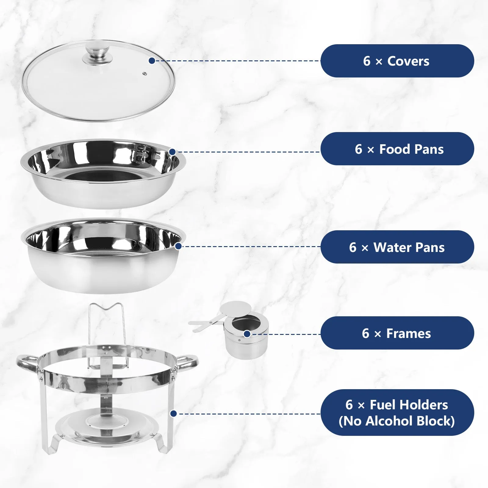 IMACONE 5QT Chafing Dish Buffet Set 2-Pack with Glass Lid & Holder, Stainless Steel Round Chafer Set for Catering