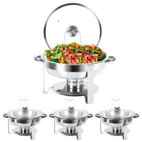 IMACONE 5QT Chafing Dish Buffet Set 4-Pack with Glass Lid & Holder, Stainless Steel Round Chafer Set for Catering Event