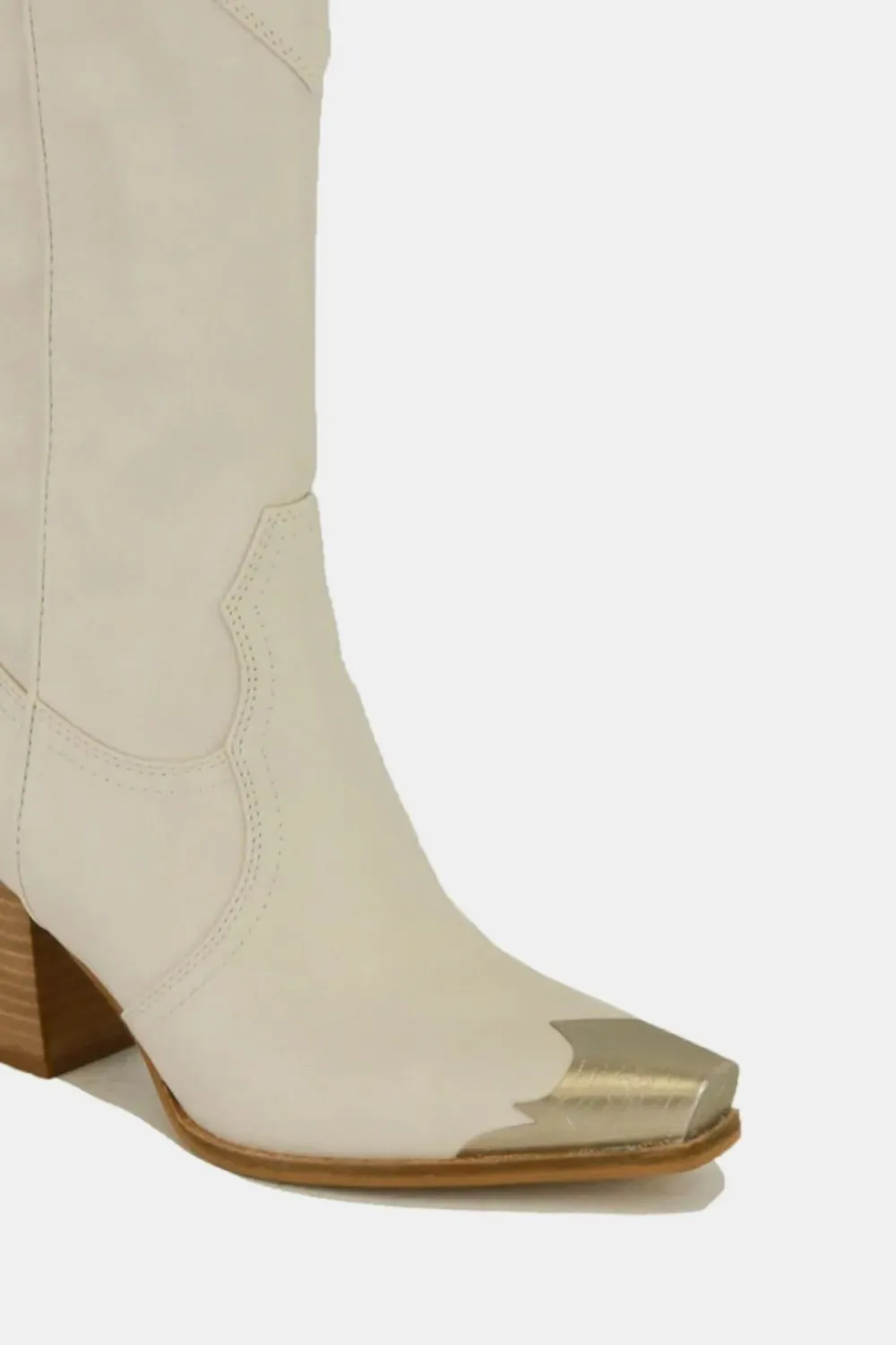 Ivory Metal-Toe Block Heel Ankle Boots