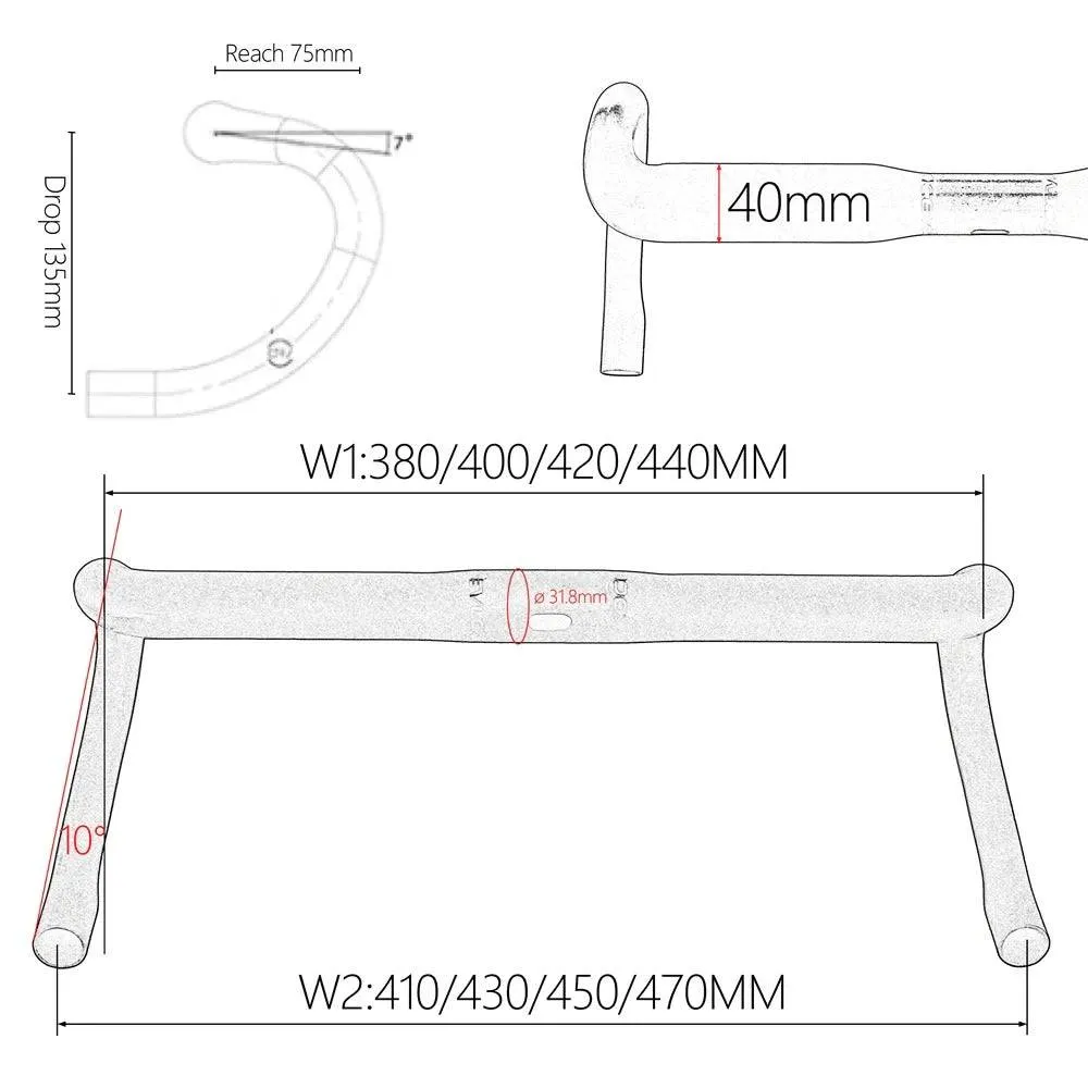 Kocevlo SL Road Carbon handlebar ultra light 150g Compatible  internal cabling system Gravel road bike handlebar 31.8mm