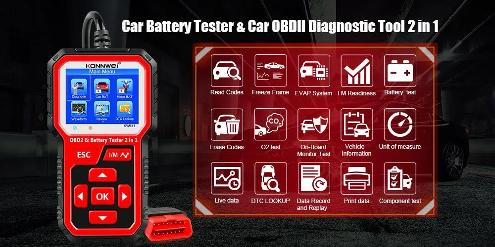 KW681 Car & Motorcycle Battery Tester OBDII Diagnostic Scann