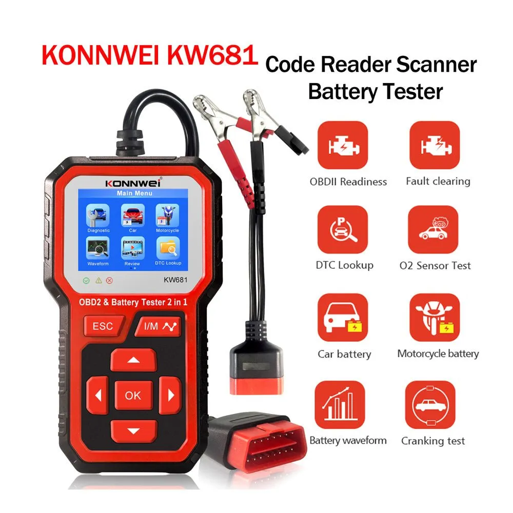 KW681 Car & Motorcycle Battery Tester OBDII Diagnostic Scann