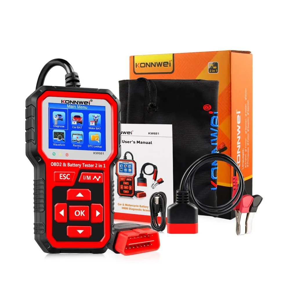 KW681 Car & Motorcycle Battery Tester OBDII Diagnostic Scann