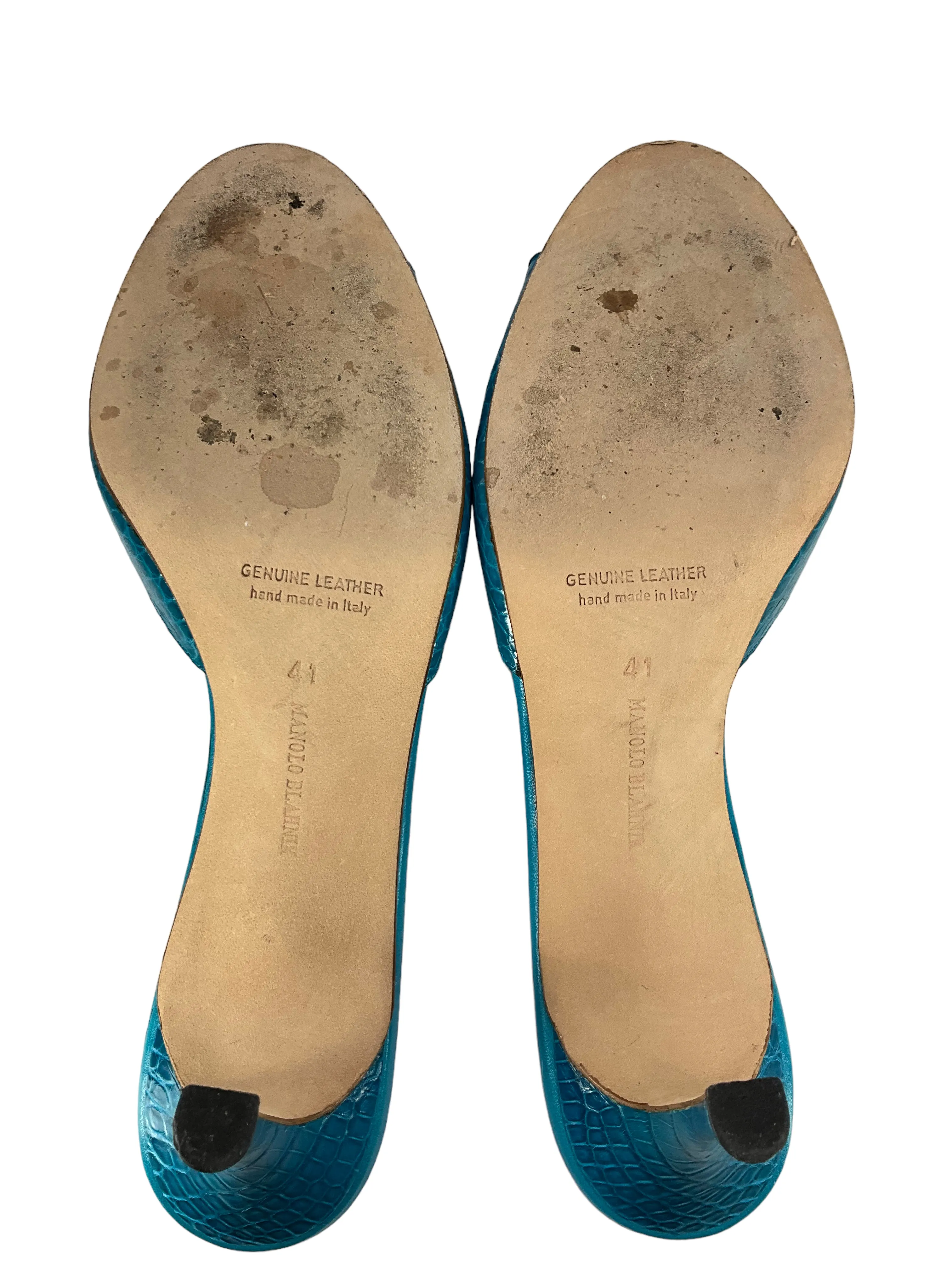 Manolo Blahnik Turquoise Alligator Mules Size 11