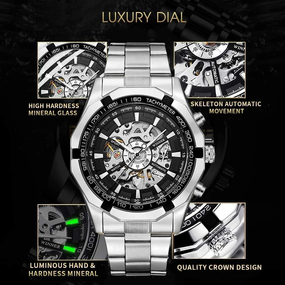 Mens Mechanical Skeleton Automatic Dial Wristwatch