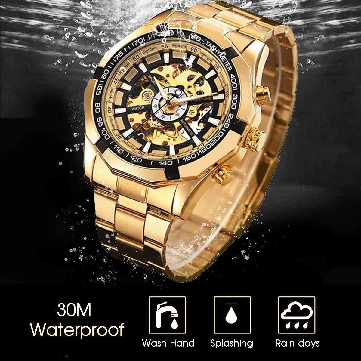 Mens Mechanical Skeleton Automatic Dial Wristwatch