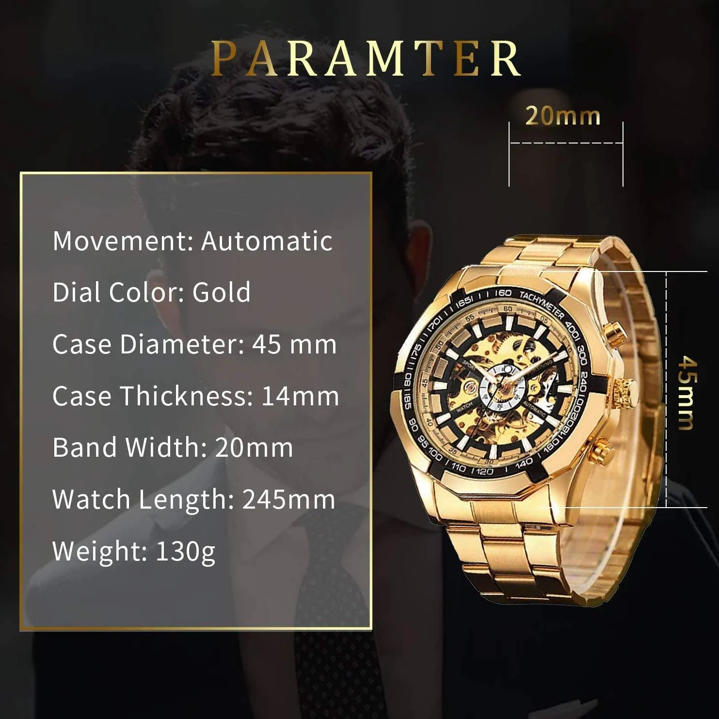 Mens Mechanical Skeleton Automatic Dial Wristwatch