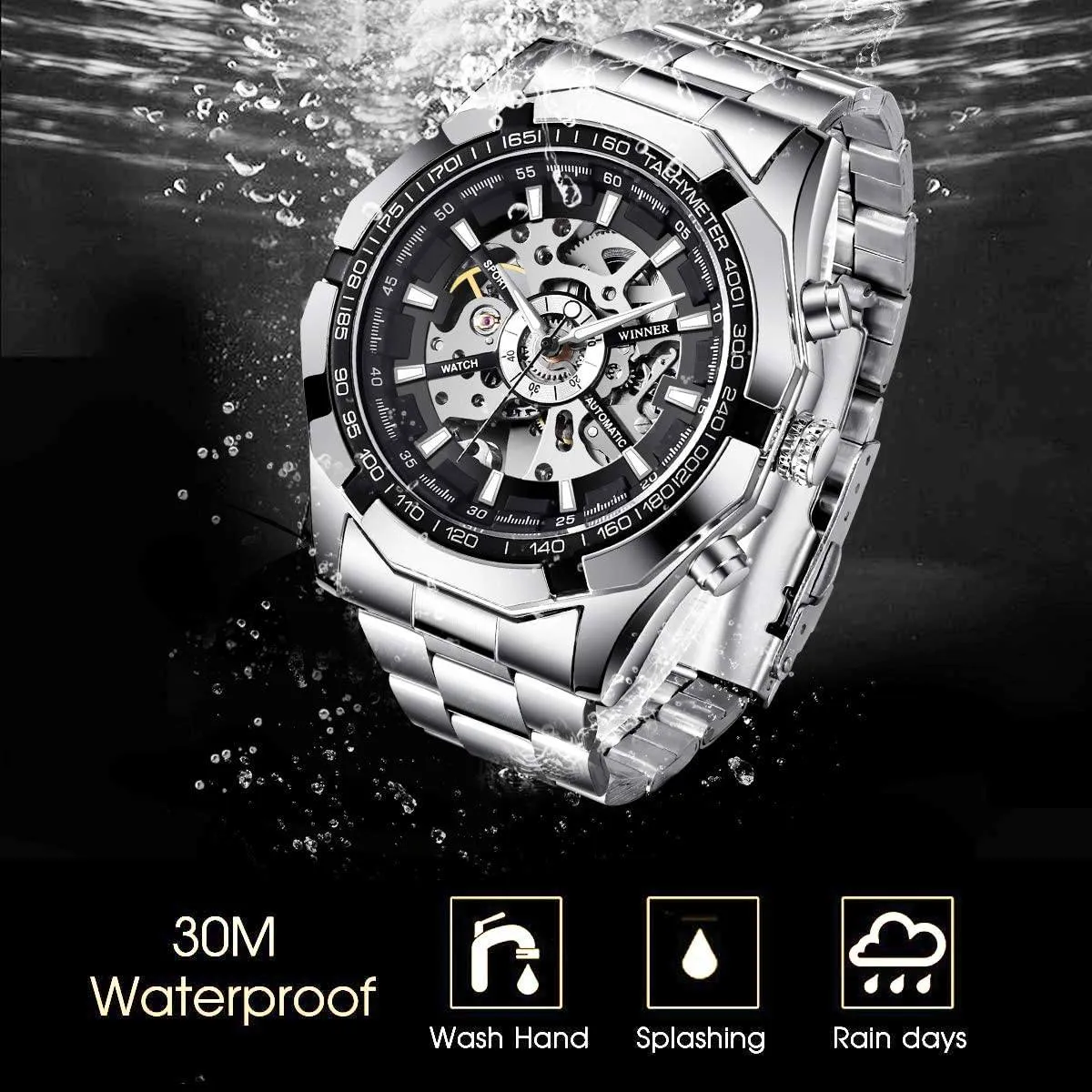 Mens Mechanical Skeleton Automatic Dial Wristwatch