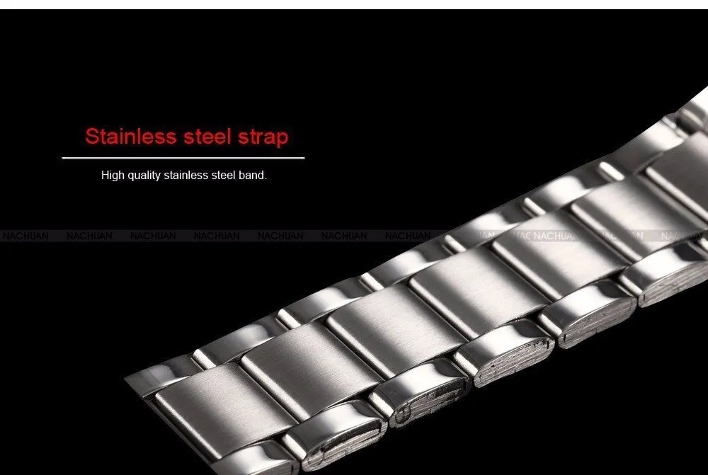 Mens Skeleton Mechanical Watch Brand Stainless Steel Band with Gift Box