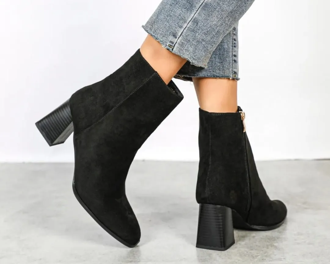 Norah Black Suede Ankle Boots