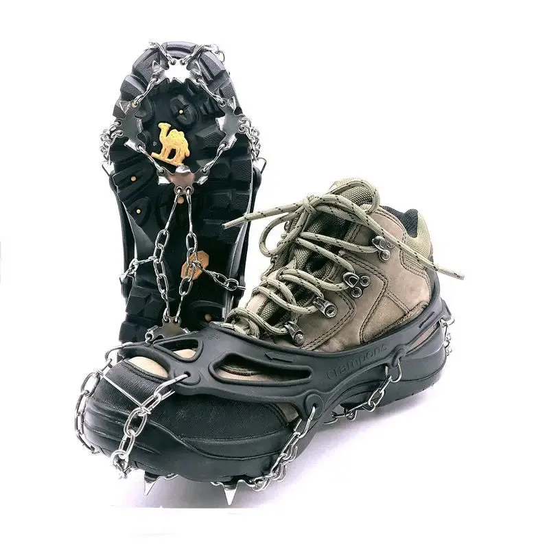 Outdoor Ice Snow Ice Claw 201 Stainless Steel Welded Anti-skid Chain Nineteen Teeth Ice Grip Outdoor Crampons  Spike Shoes