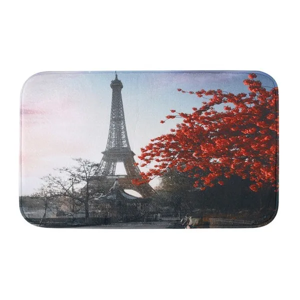 Paris Eiffel Tower Red Maple Landscape Bathroom Set Waterproof Shower Curtain and Toilet Cover Mat Non-Slip Rug Set