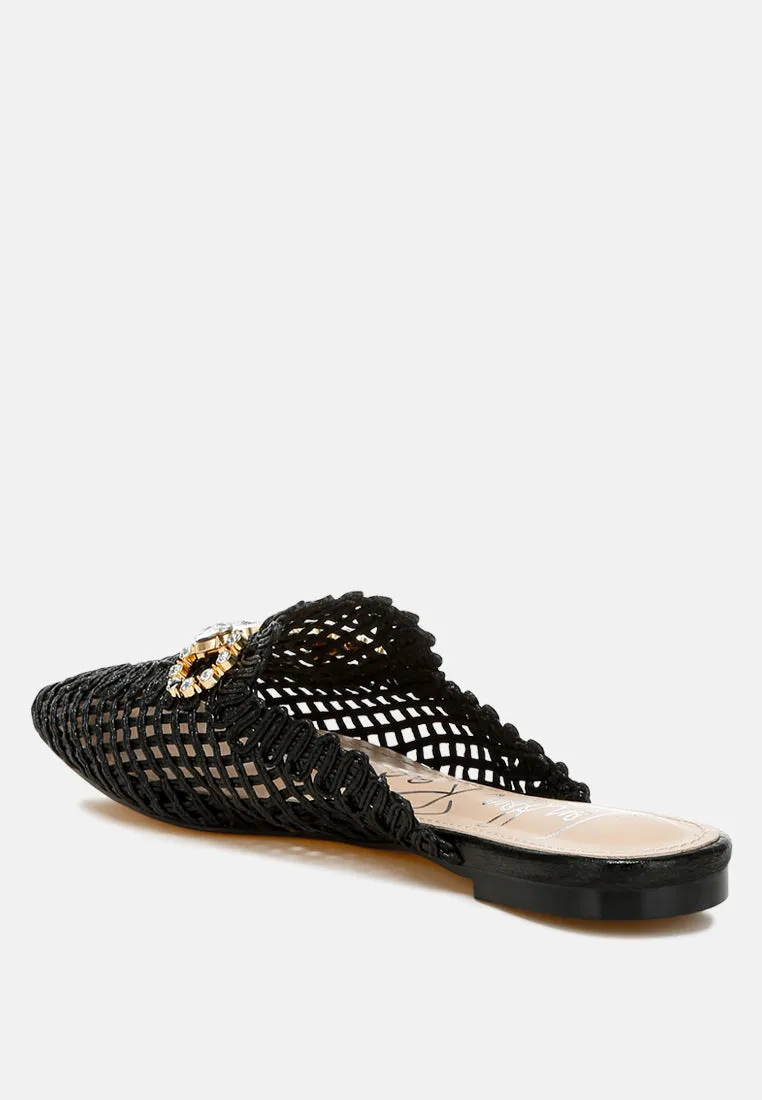 Roboma Metallic Woven Diamante Mules