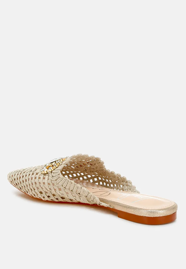 Roboma Metallic Woven Diamante Mules