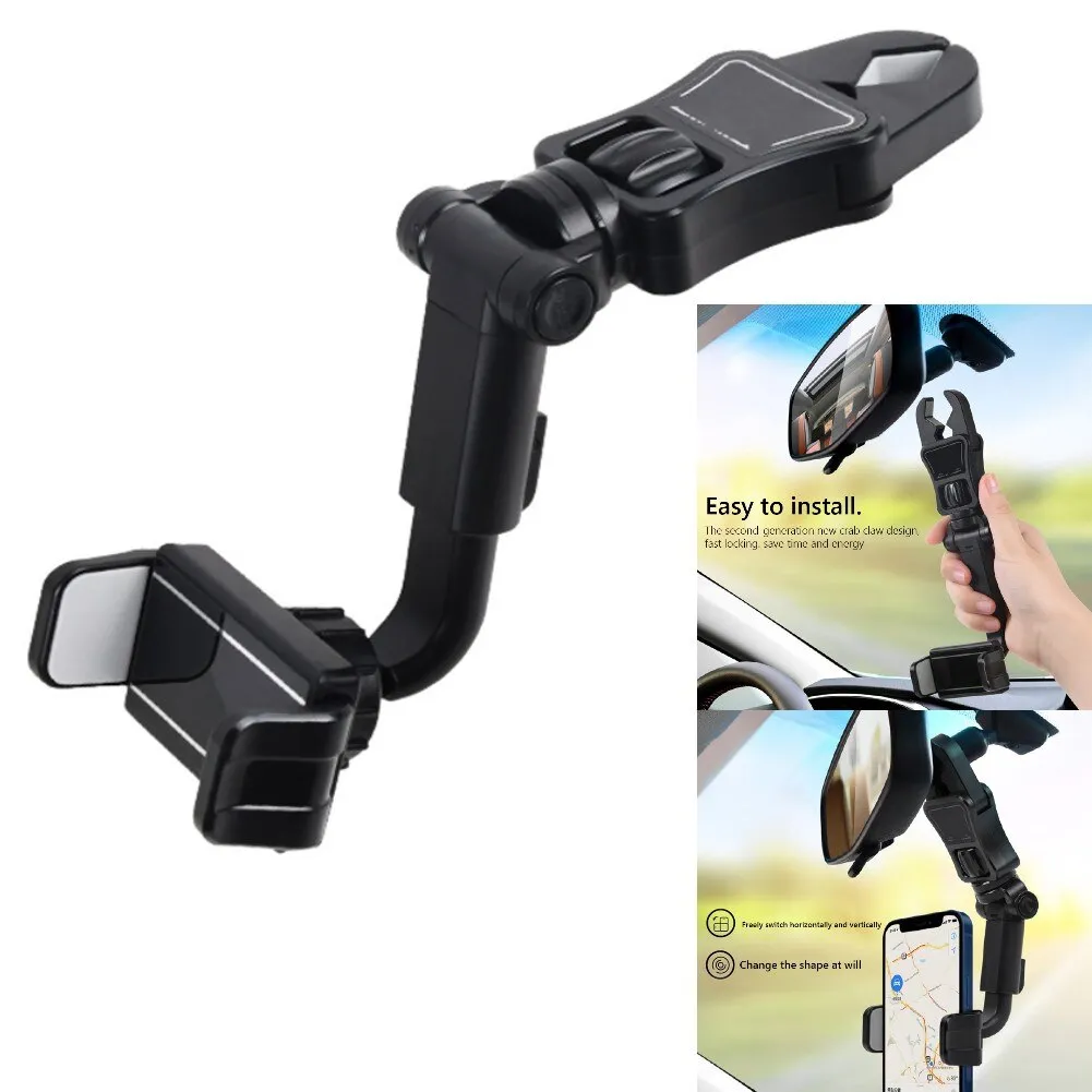 Rotatable Adjustable Telescopic Rearview Mirror Phone & GPS Mount