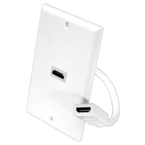 Single Port Hdmi White Wall Plate  W/Back  Built-In Flexible Cable For Easy Installation