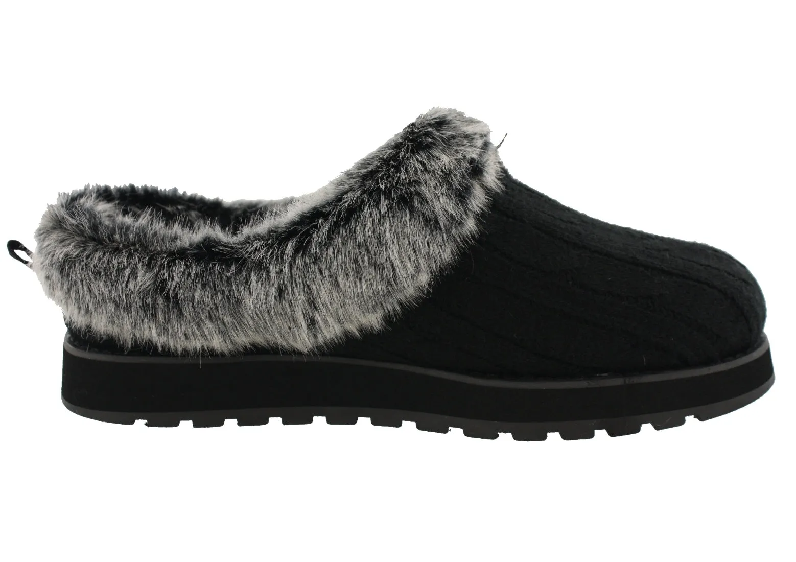 Skechers Women Wide Width Furry Cozy Open Back Slippers Ice Angel