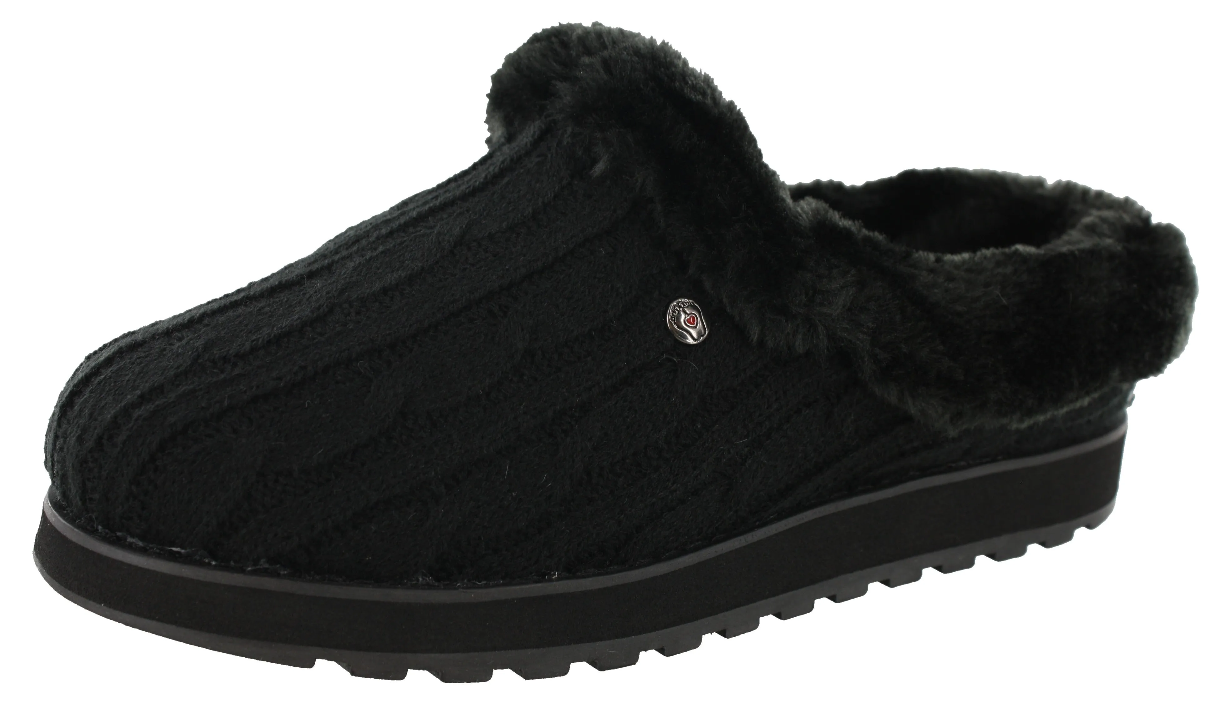 Skechers Women Wide Width Furry Cozy Open Back Slippers Ice Angel