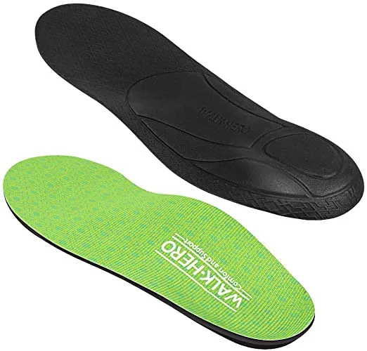 Walk-Hero | Thin and Cushioning Shoe Insoles | High Arch | Green