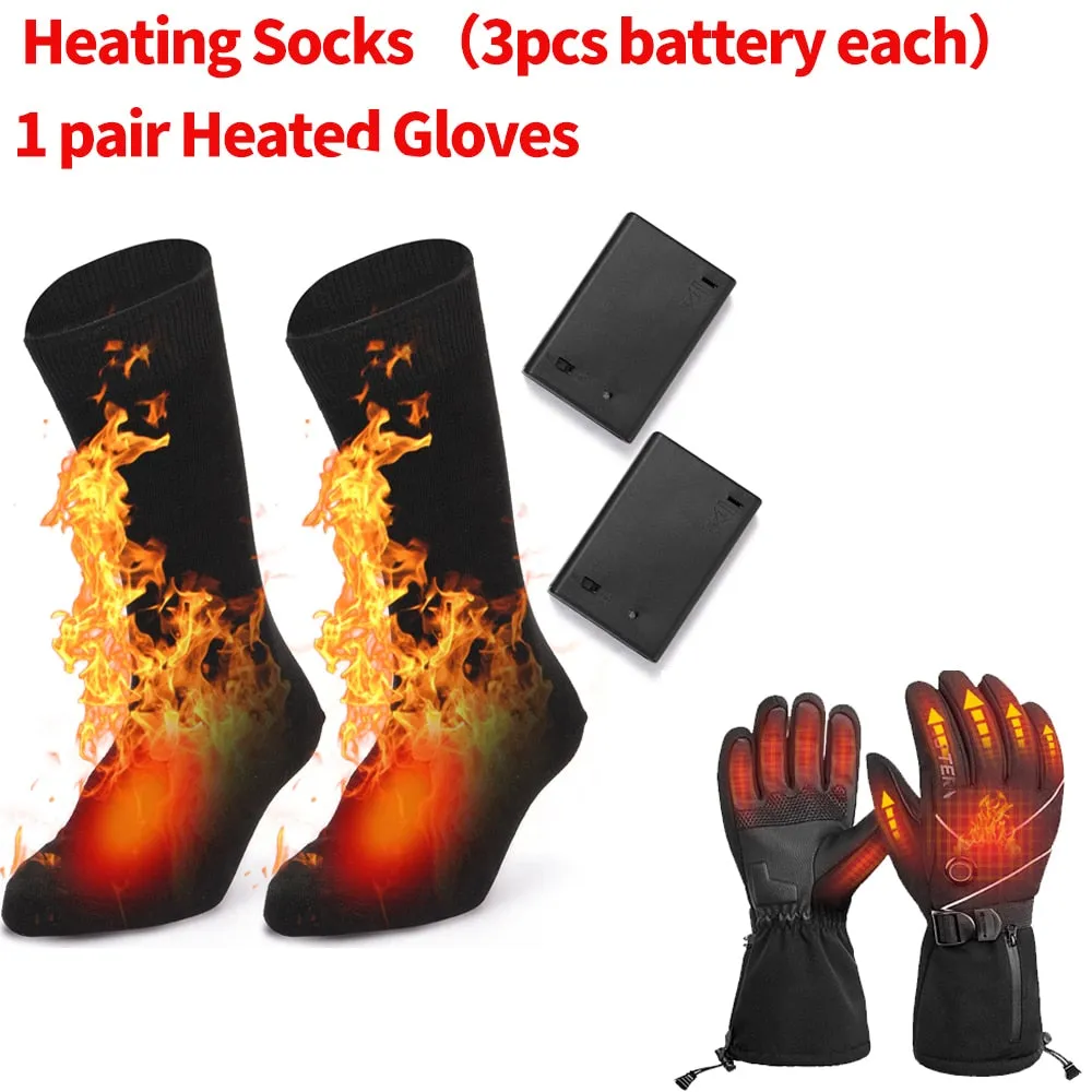 Winter Electric Heating Socks Rechargeable Adjustable Temperature Warm Socks Foot Warmer Unisex Thermal Socks Insoles Gloves