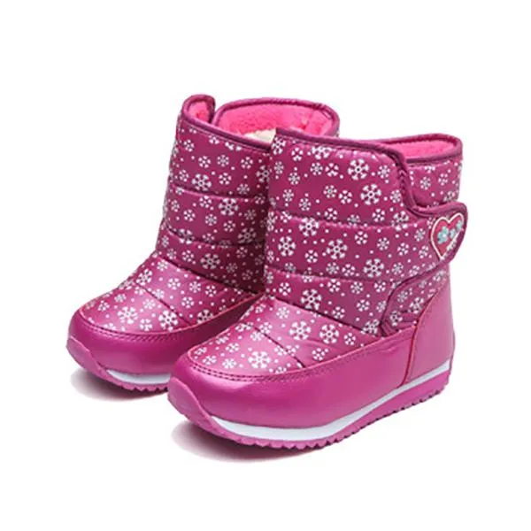 Winter Little Kids Outdoor Snowflake Fleece Lining Boots-3 Colors